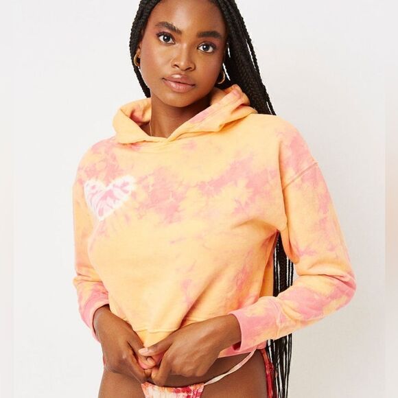 Frankie's Bikinis Sherbert Burl Tie Dye Heart Cropped Sweatshirt Size Medium NWT - Picture 5 of 8